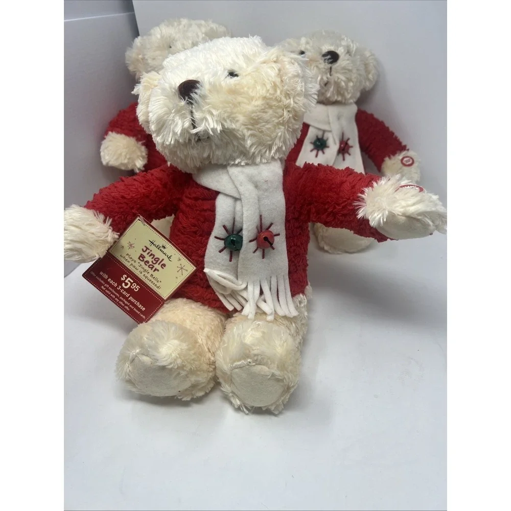 Lot of 3 Hallmark Jingle Bear Christmas Plush 2 Tagged Sound Not Working-1 Sound